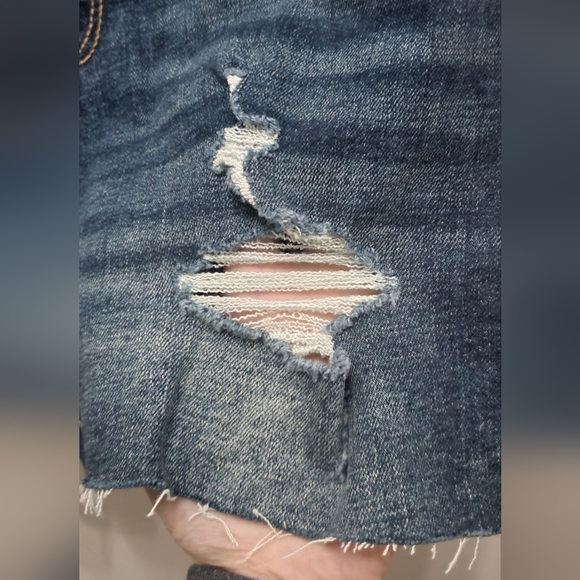 OLD NAVY DISTRESSED HIGH WAISTED JEAN SHORTS WITH RAW HEMLINE - Picture 2 of 5
